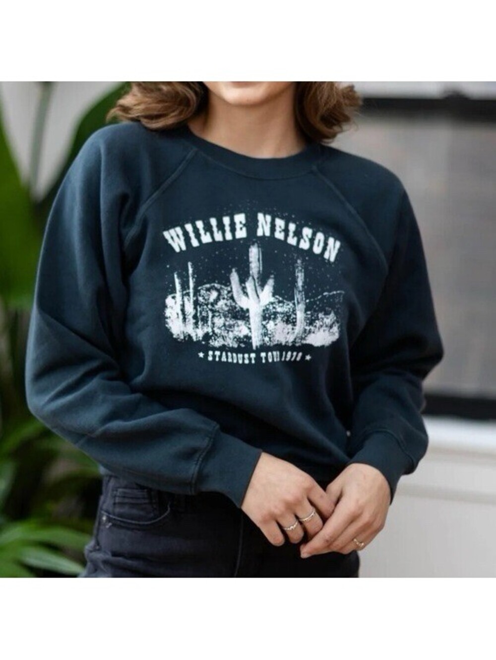 Daydreamer Willie Nelson Stardust Your Raglan Crew Sweatshirt, Sable